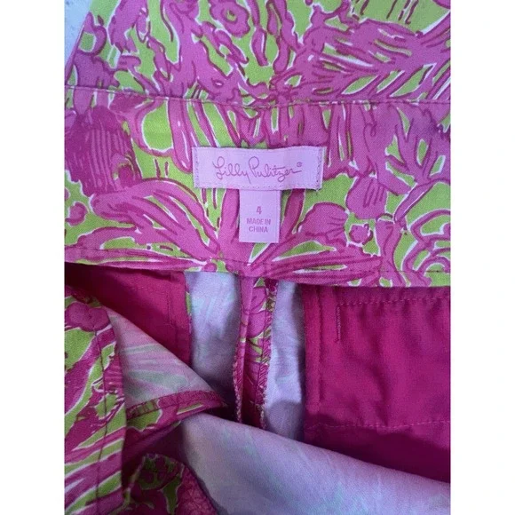 Lilly Pulitzer the seacret garden print green pink wide leg pant sz 4 - Picture 7 of 8